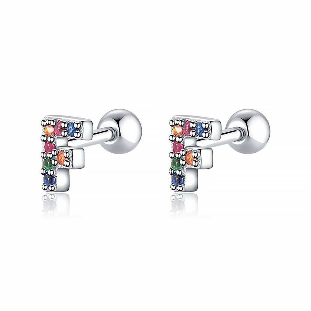Coloured Letter Earrings - Letria-F-Silver-Nora Luxe