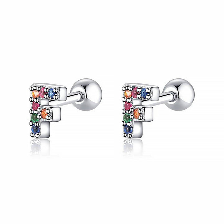 Coloured Letter Earrings - Letria-F-Silver-Nora Luxe