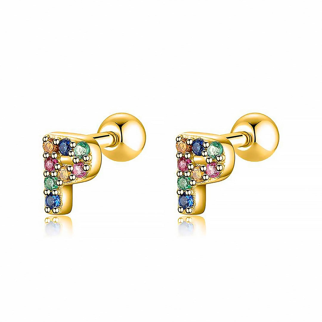 Coloured Letter Earrings - Letria-P-Gold-Nora Luxe