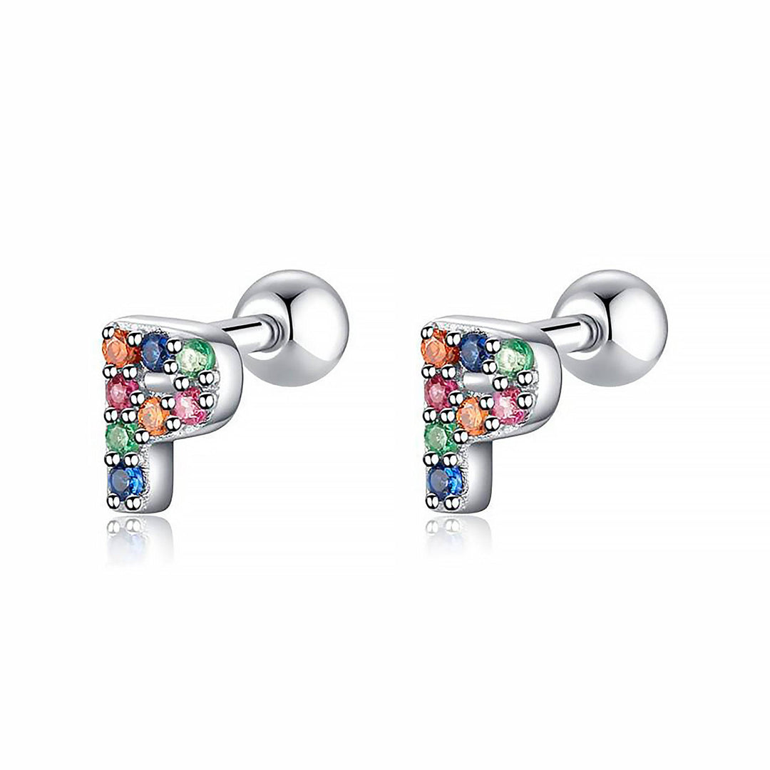 Coloured Letter Earrings - Letria-P-Silver-Nora Luxe