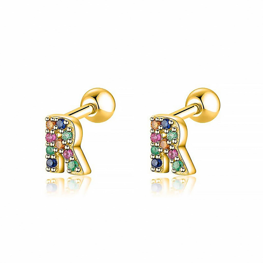 Coloured Letter Earrings - Letria-R-Gold-Nora Luxe