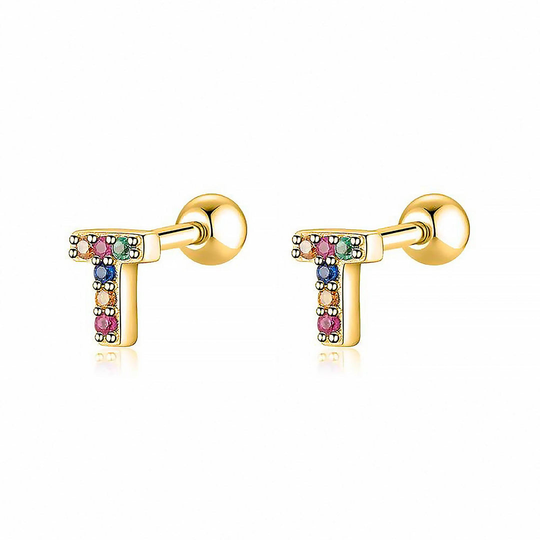 Coloured Letter Earrings - Letria-T-Gold-Nora Luxe