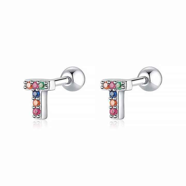 Coloured Letter Earrings - Letria-T-Silver-Nora Luxe
