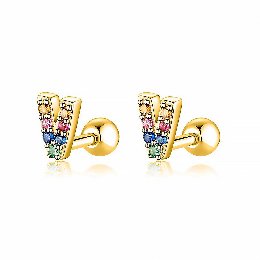 Coloured Letter Earrings - Letria-V-Gold-Nora Luxe