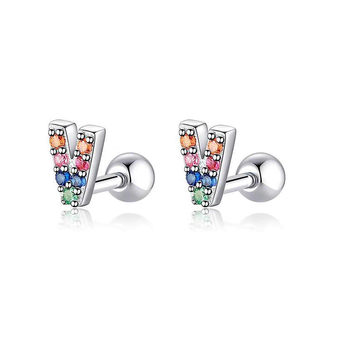 Coloured Letter Earrings - Letria-V-Silver-Nora Luxe