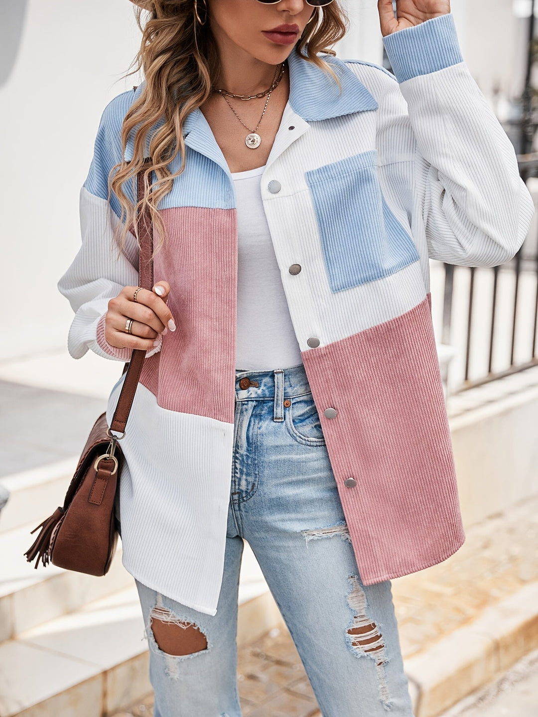 Colourful Blouse with Button Closure - Lina-Green/Pink-S-Nora Luxe