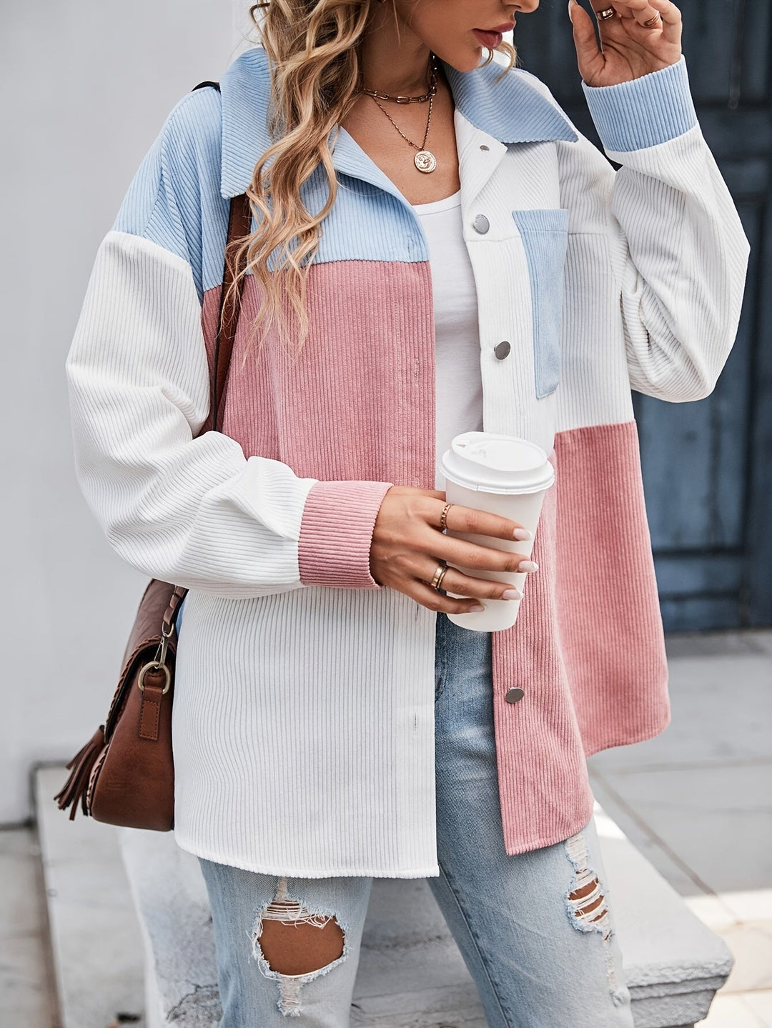 Colourful Blouse with Button Closure - Lina-Pink/Blue-S-Nora Luxe