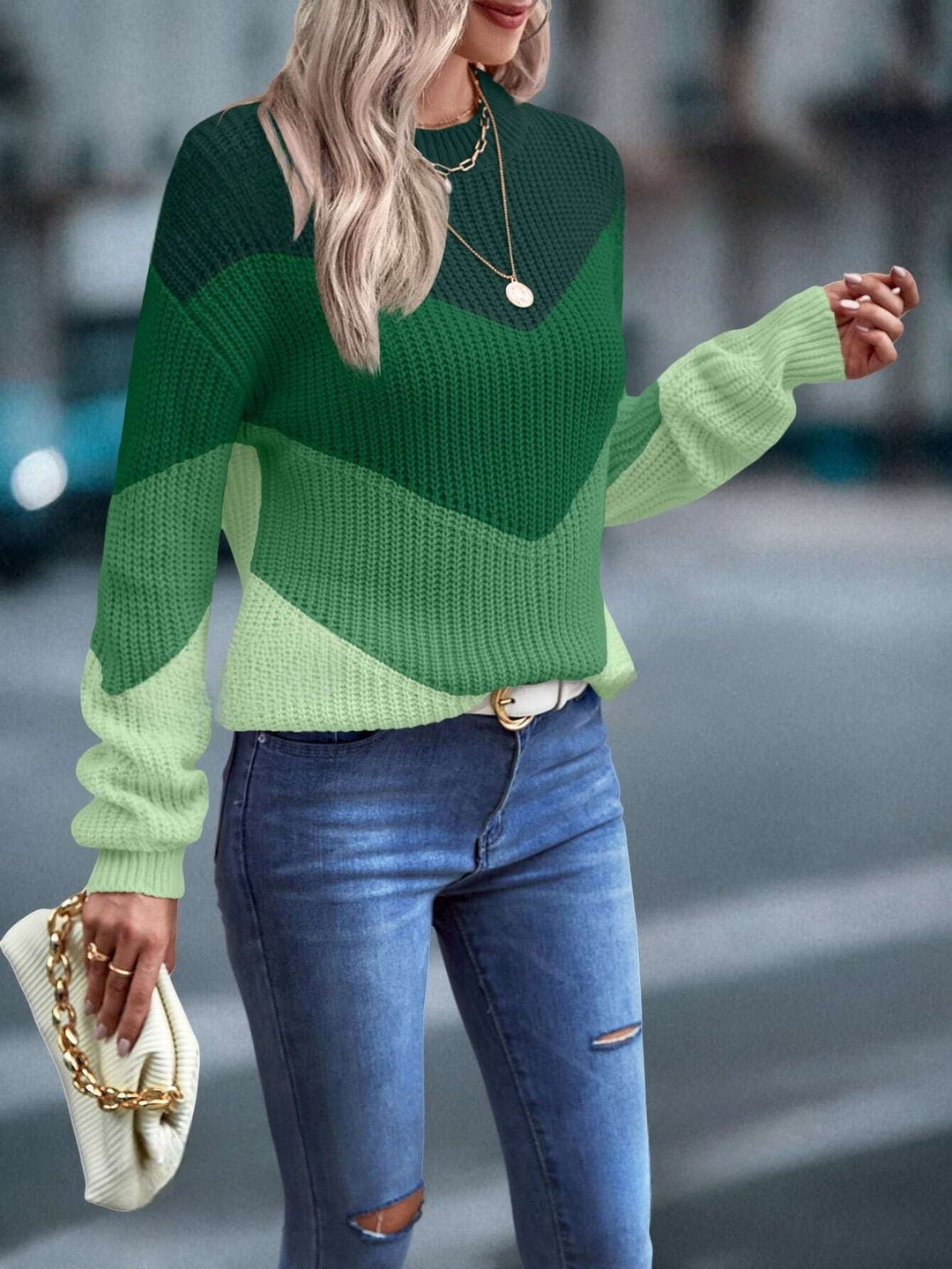 Colourful Crew Neck Sweater - Emmeline-S-Nora Luxe