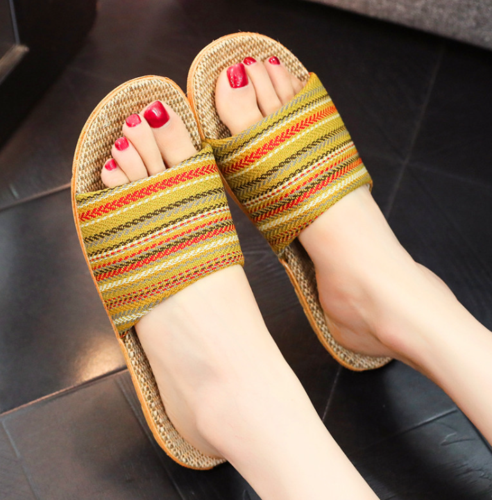 Colourful Ladies Boho Beach Slippers – Livia-Yellow-3-State of Style
