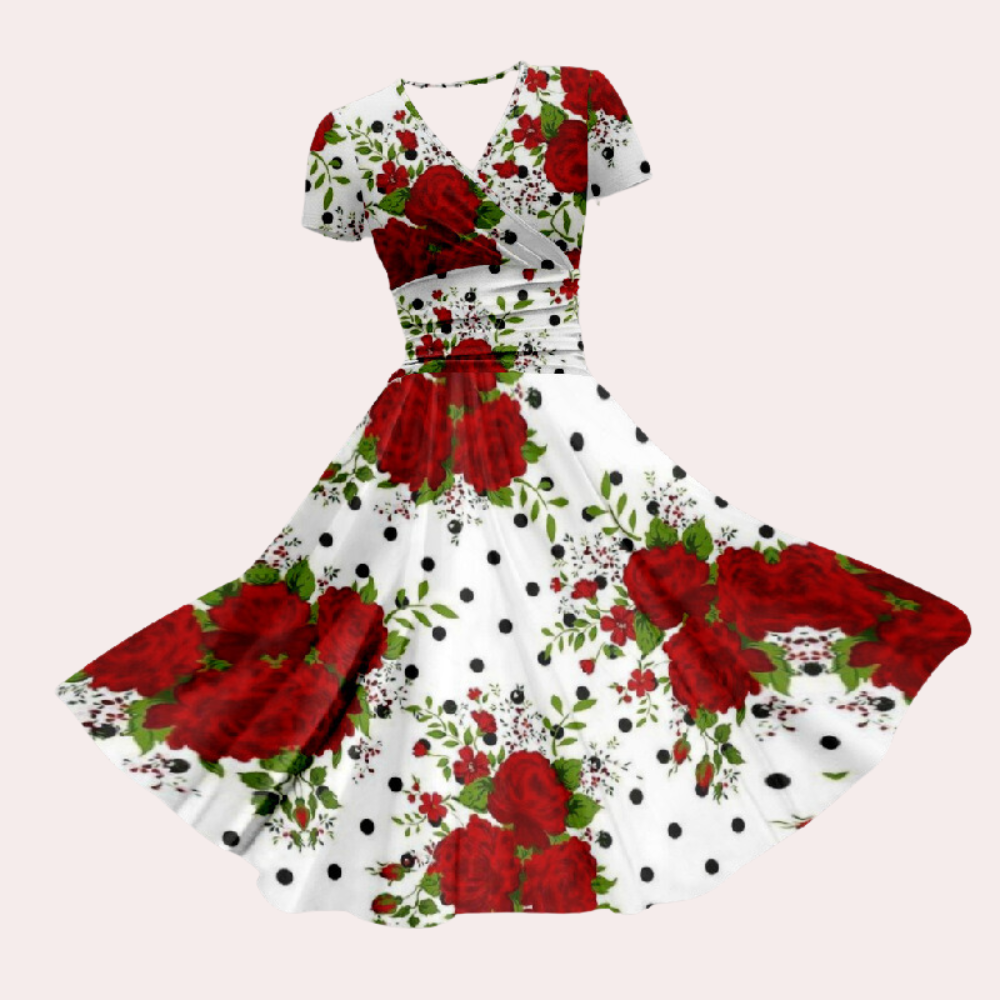 Colourful Midi Dress with V-Neck - Selina-White-XS-State of Style