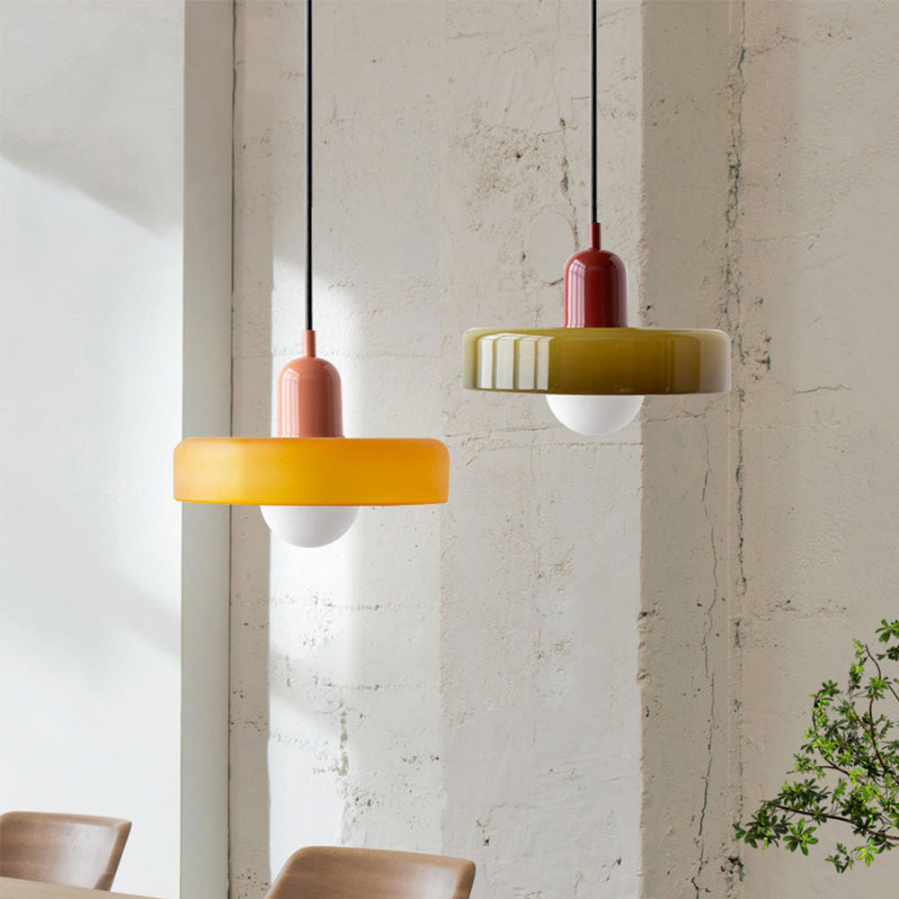 Colourful Pendant Lamp in Bauhaus Style - StiloGlas-9.84 x 7.09 in-Green-Pink-Nora Luxe