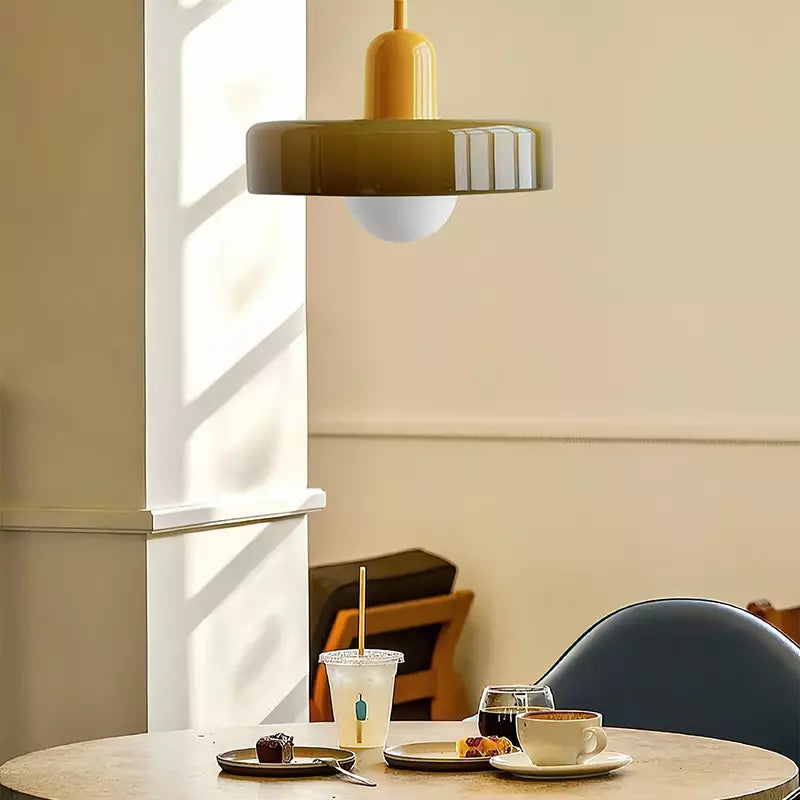 Colourful Pendant Lamp in Bauhaus Style - StiloGlas-9.84 x 7.09 in-Green-Red-Nora Luxe