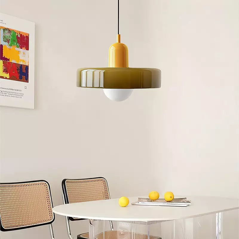 Colourful Pendant Lamp in Bauhaus Style - StiloGlas-9.84 x 7.09 in-Green-Red-Nora Luxe