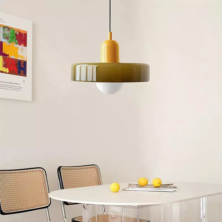 Colourful Pendant Lamp in Bauhaus Style - StiloGlas-9.84 x 7.09 in-Green-Red-Nora Luxe