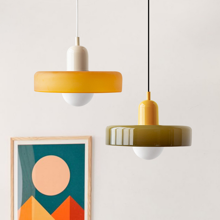 Colourful Pendant Lamp in Bauhaus Style - StiloGlas-9.84 x 7.09 in-Green-Red-Nora Luxe