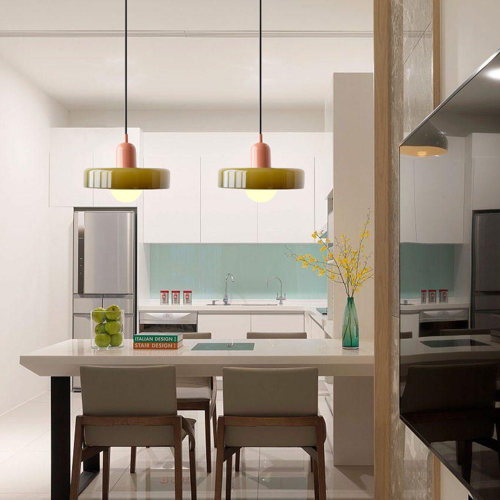 Colourful Pendant Lamp in Bauhaus Style - StiloGlas-9.84 x 7.09 in-Green-Red-Nora Luxe