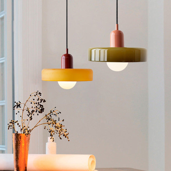 Colourful Pendant Lamp in Bauhaus Style - StiloGlas-9.84 x 7.09 in-Green-Red-Nora Luxe