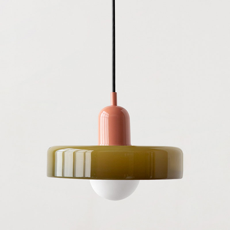 Colourful Pendant Lamp in Bauhaus Style - StiloGlas-9.84 x 7.09 in-Green-Red-Nora Luxe