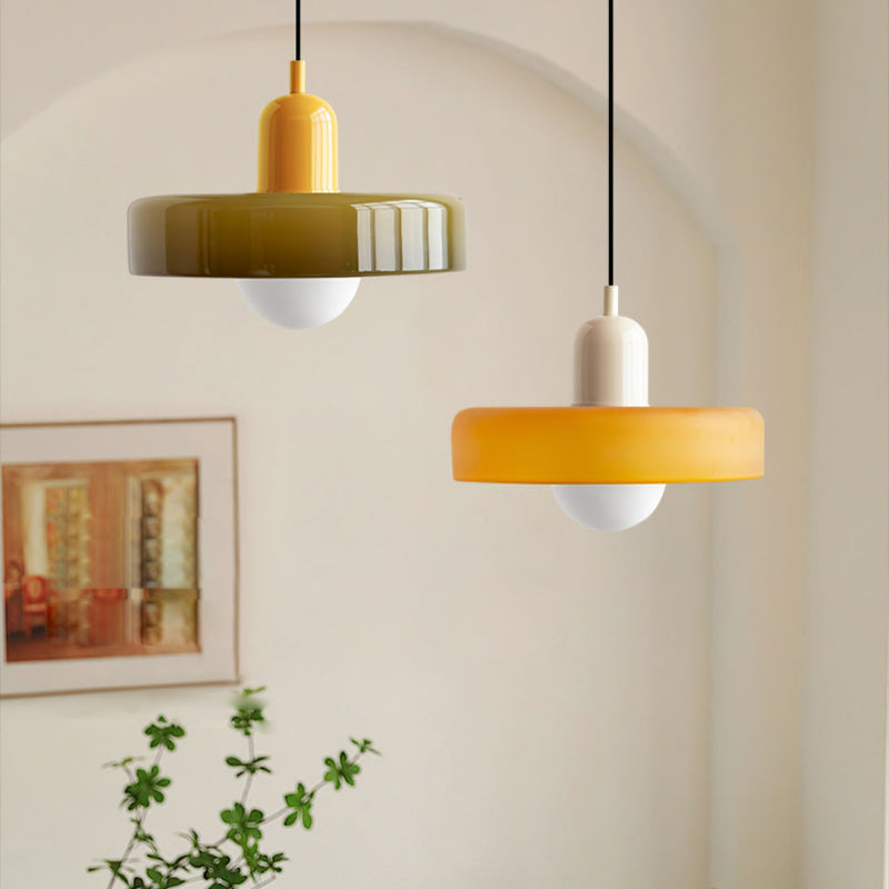 Colourful Pendant Lamp in Bauhaus Style - StiloGlas-9.84 x 7.09 in-Green-Yellow-Nora Luxe