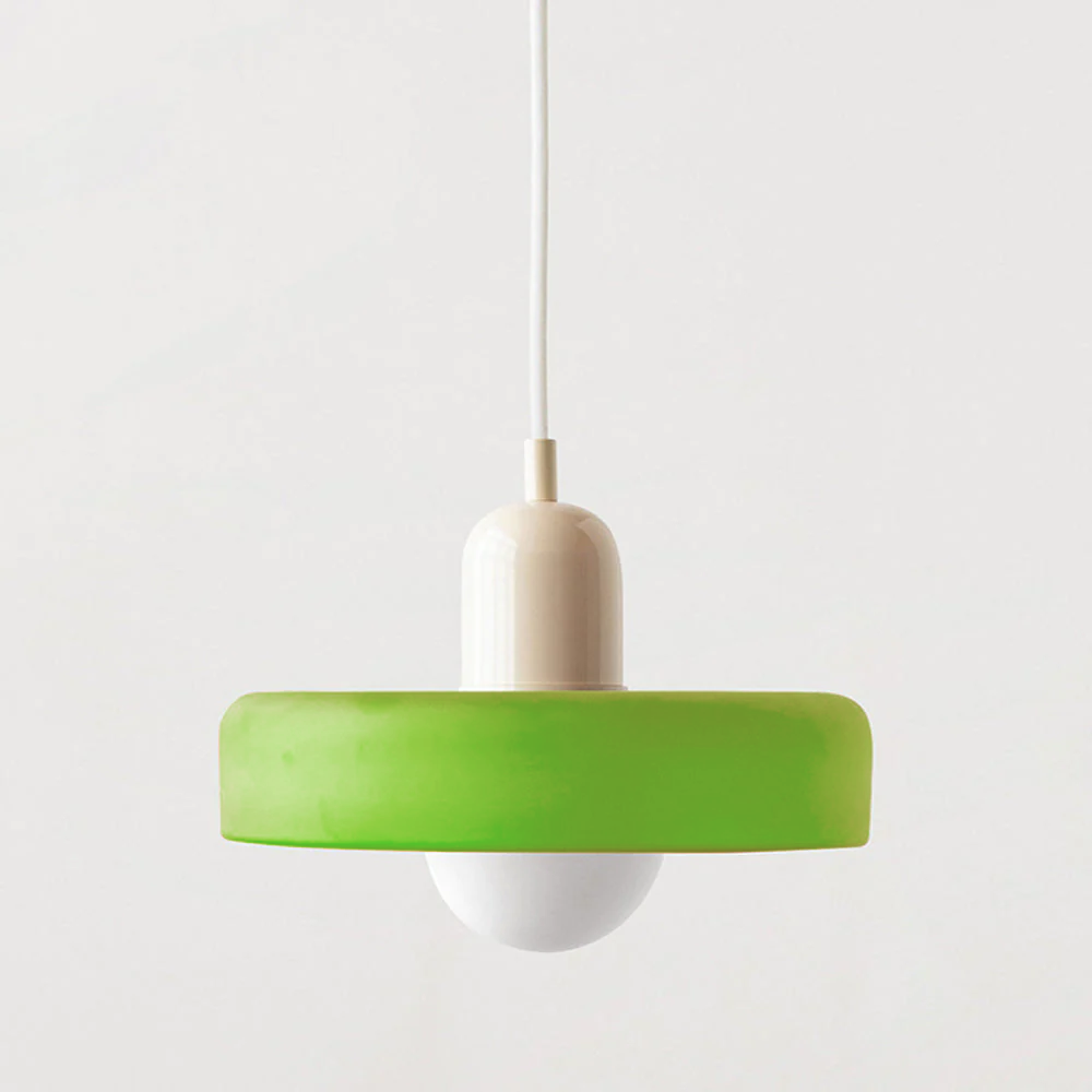 Colourful Pendant Lamp in Bauhaus Style - StiloGlas-9.84 x 7.09 in-Icy green-Beige-Nora Luxe
