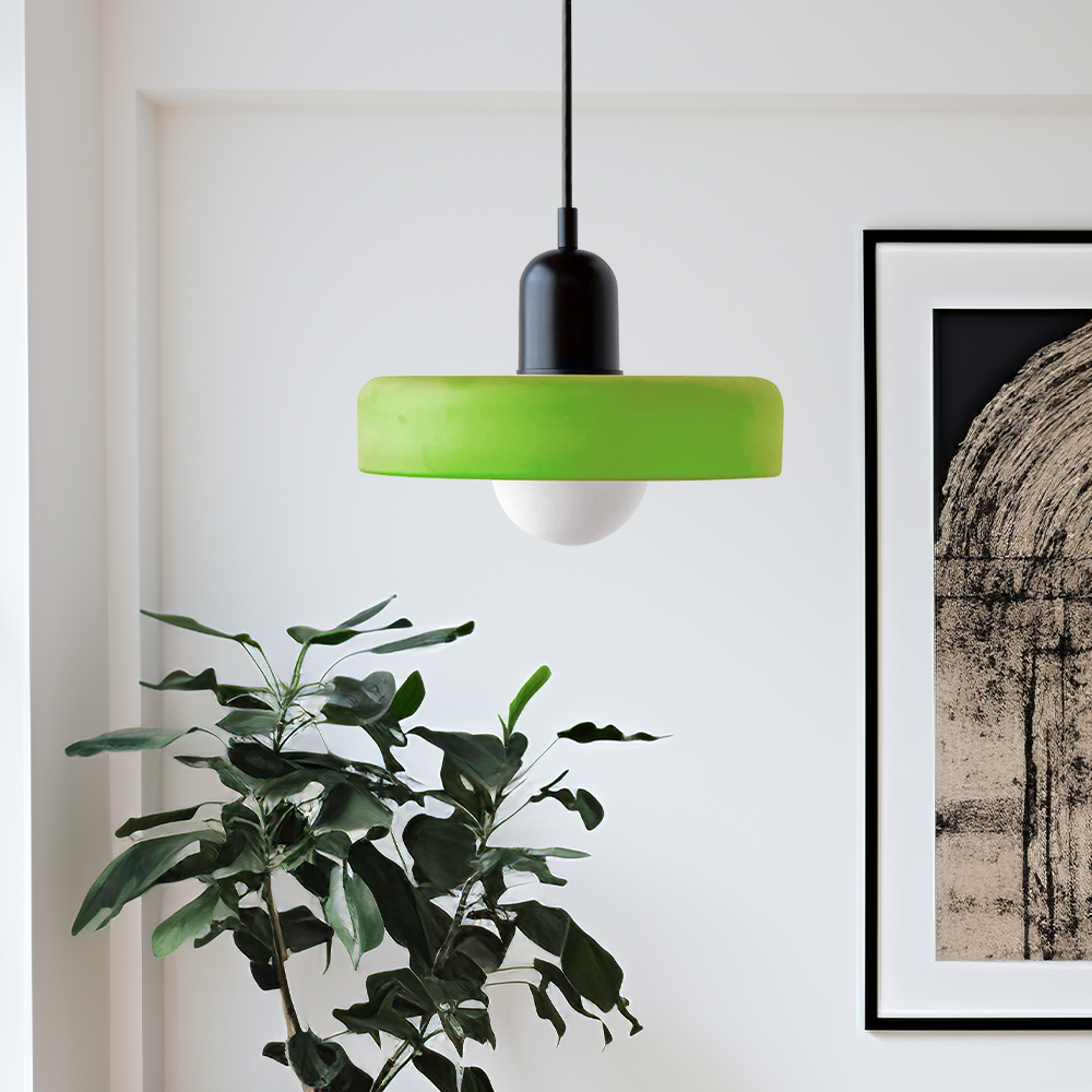 Colourful Pendant Lamp in Bauhaus Style - StiloGlas-9.84 x 7.09 in-Icy green-Black-Nora Luxe