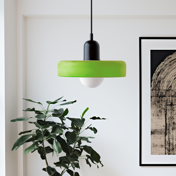 Colourful Pendant Lamp in Bauhaus Style - StiloGlas-9.84 x 7.09 in-Icy green-Black-Nora Luxe