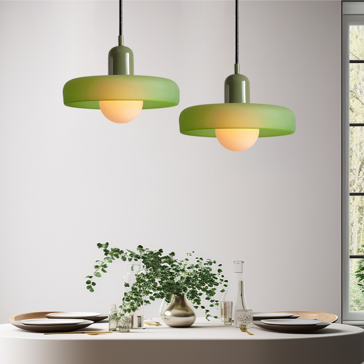 Colourful Pendant Lamp in Bauhaus Style - StiloGlas-9.84 x 7.09 in-Icy green-Green-Nora Luxe