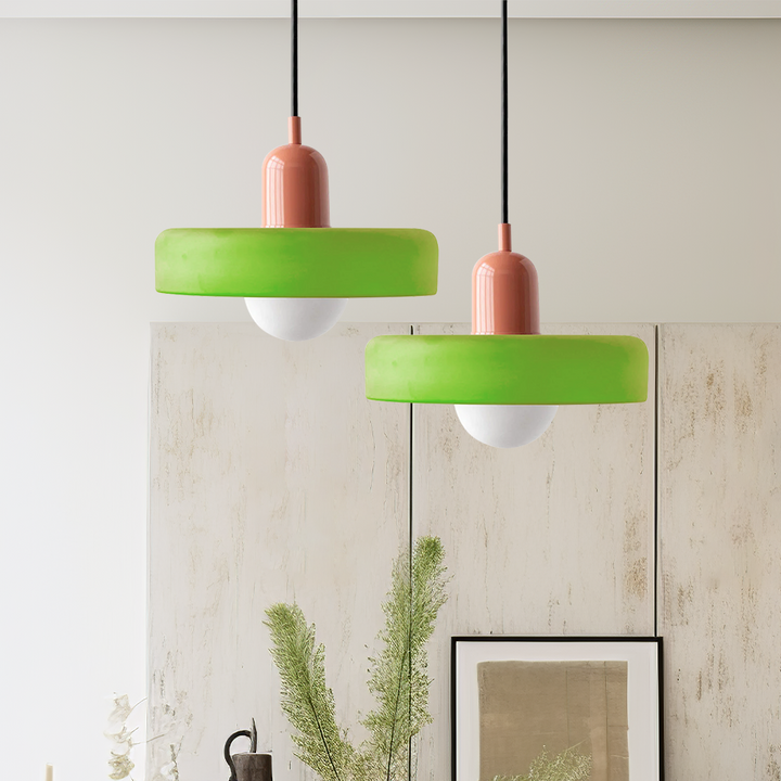 Colourful Pendant Lamp in Bauhaus Style - StiloGlas-9.84 x 7.09 in-Icy green-Pink-Nora Luxe