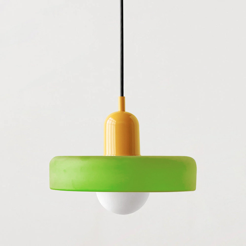 Colourful Pendant Lamp in Bauhaus Style - StiloGlas-9.84 x 7.09 in-Icy green-Yellow-Nora Luxe