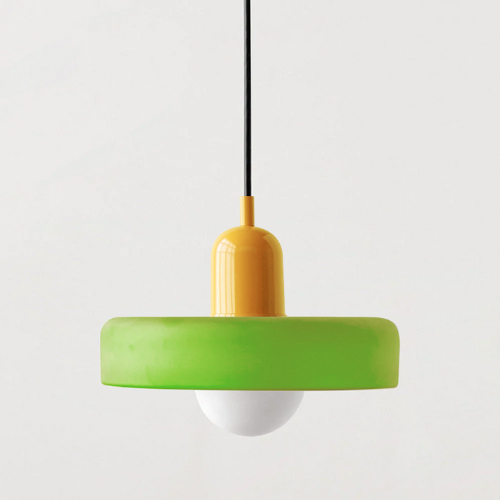 Colourful Pendant Lamp in Bauhaus Style - StiloGlas-9.84 x 7.09 in-Icy green-Yellow-Nora Luxe