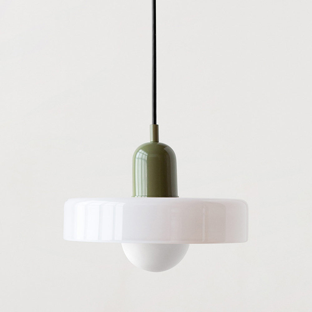 Colourful Pendant Lamp in Bauhaus Style - StiloGlas-9.84 x 7.09 in-White-Green-Nora Luxe