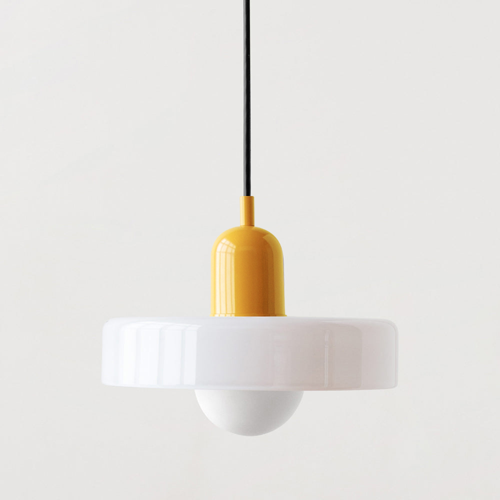 Colourful Pendant Lamp in Bauhaus Style - StiloGlas-9.84 x 7.09 in-White-Yellow-Nora Luxe