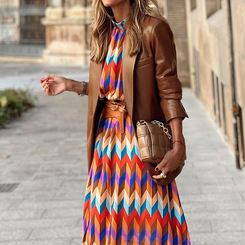 Colourful Print Midi Dress - Sophia-S-Nora Luxe