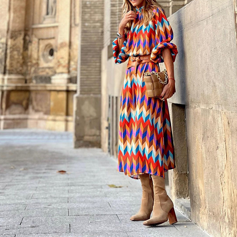 Colourful Print Midi Dress - Sophia-S-Nora Luxe