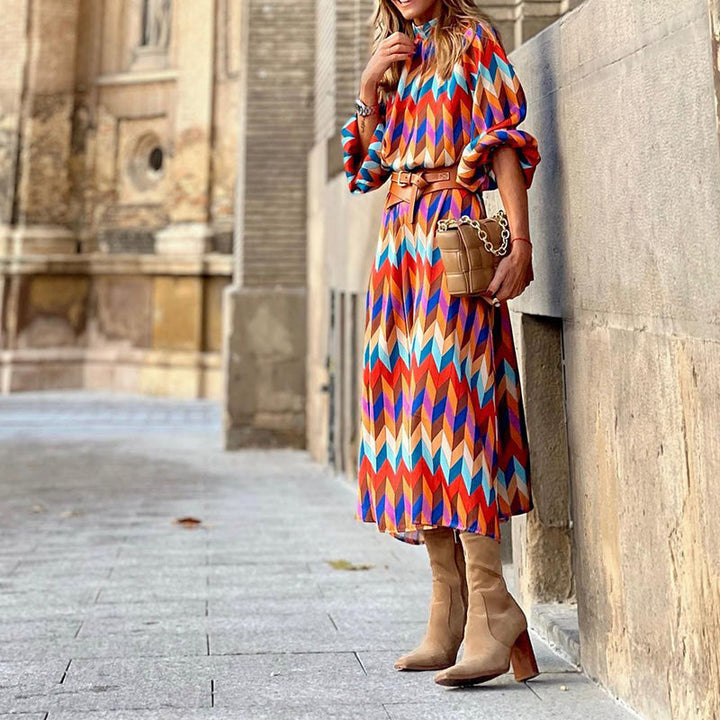 Colourful Print Midi Dress - Sophia-S-Nora Luxe