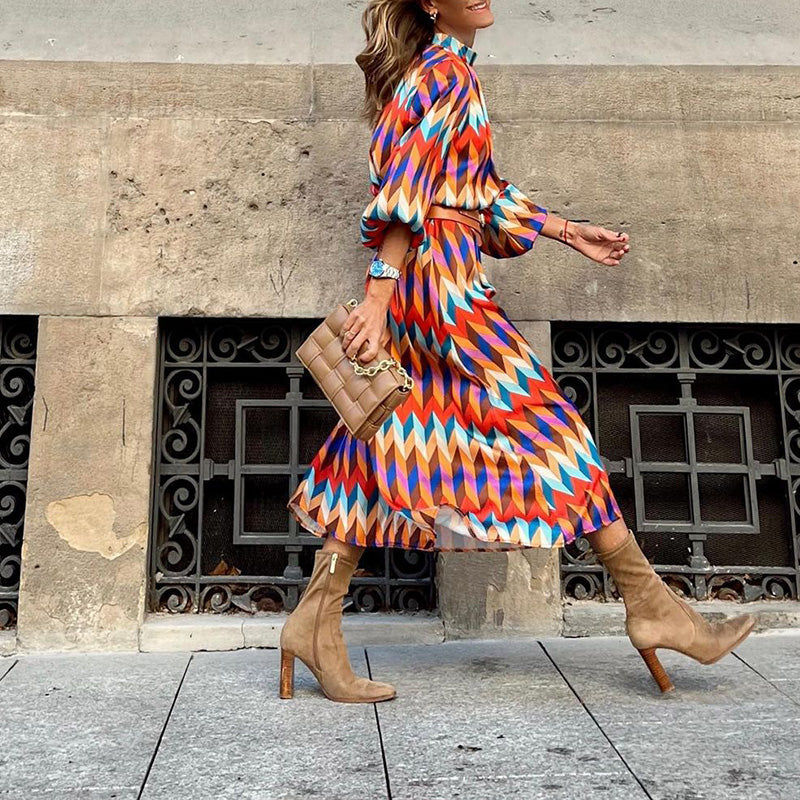 Colourful Print Midi Dress - Sophia-S-Nora Luxe