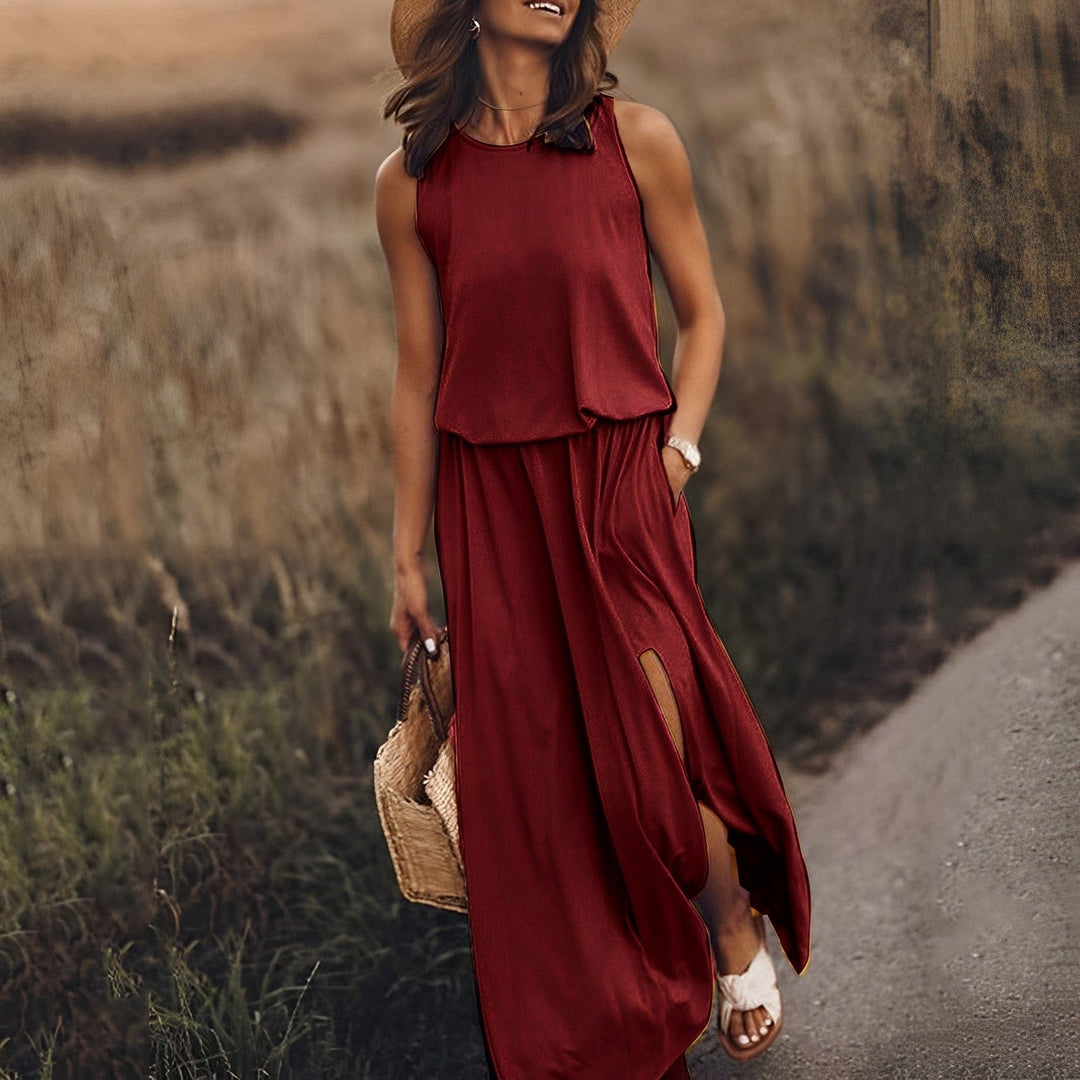 Colourful Stylish Summer Dress - Sophie Richter-Bordeaux red-S-50% DISCOUNT!-Nora Luxe
