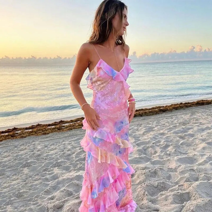 Colourful Summer Dress with Ruffles – Liora-Pink-S-The Livary