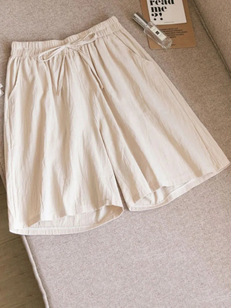 Comfortable & Airy Women's Cotton Shorts with Stretch Waistband – Melina-Apricot-M-Nora Luxe