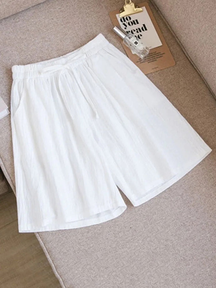 Comfortable & Airy Women's Cotton Shorts with Stretch Waistband – Melina-White-M-Nora Luxe