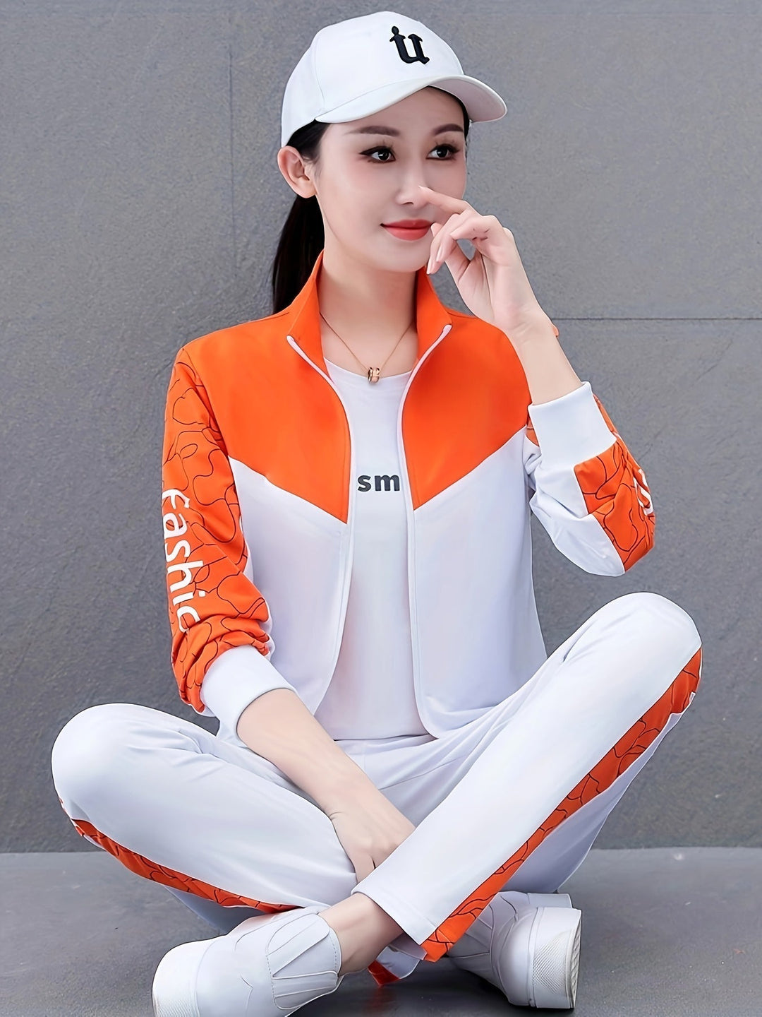 Comfortable and Stylish Tracksuit for Women - Sabine-Orange - White-M-Nora Luxe