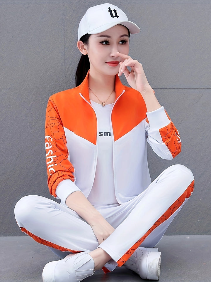 Comfortable and Stylish Tracksuit for Women - Sabine-Orange - White-M-Nora Luxe