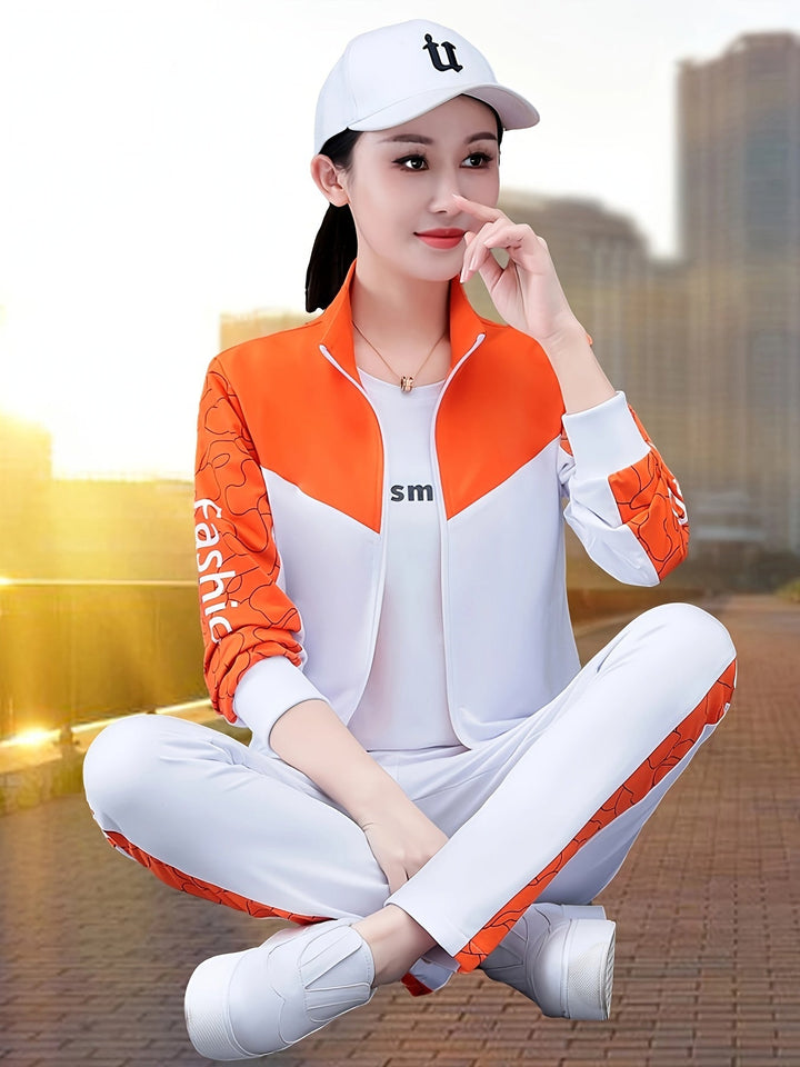 Comfortable and Stylish Tracksuit for Women - Sabine-Orange - White-M-Nora Luxe