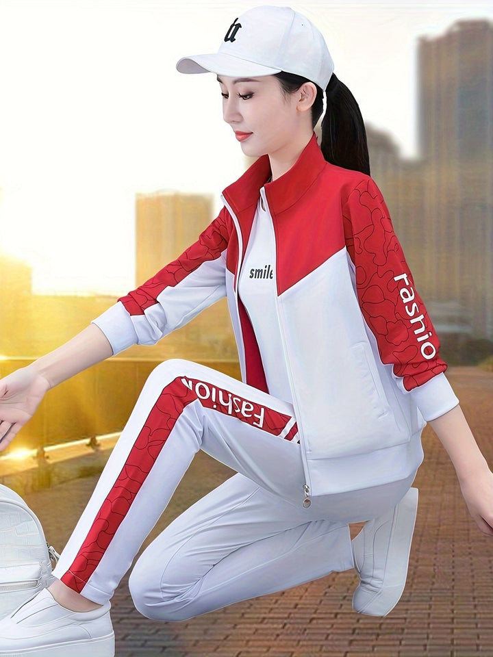 Comfortable and Stylish Tracksuit for Women - Sabine-Red - White-M-Nora Luxe