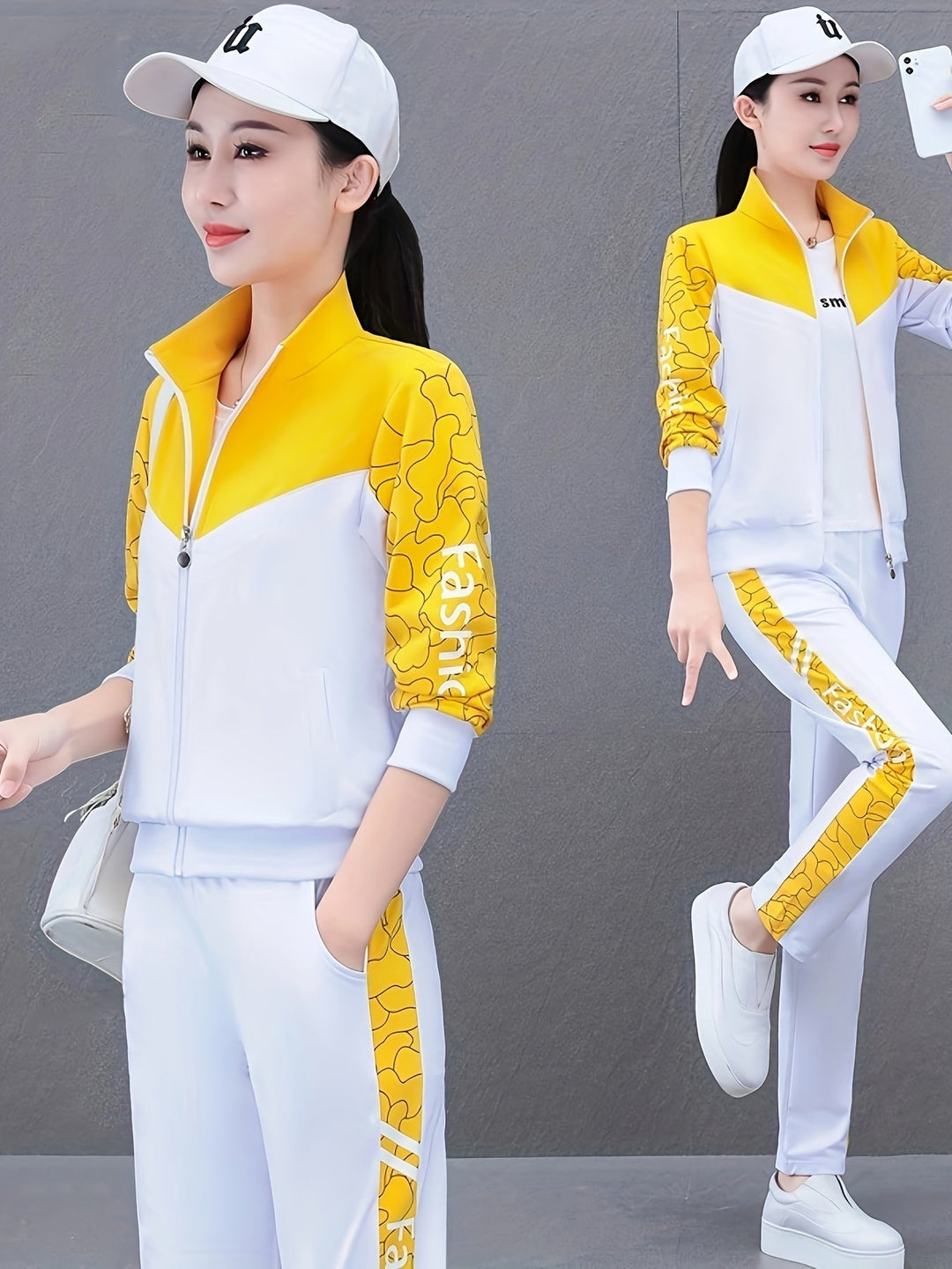 Comfortable and Stylish Tracksuit for Women - Sabine-Yellow - White-M-Nora Luxe
