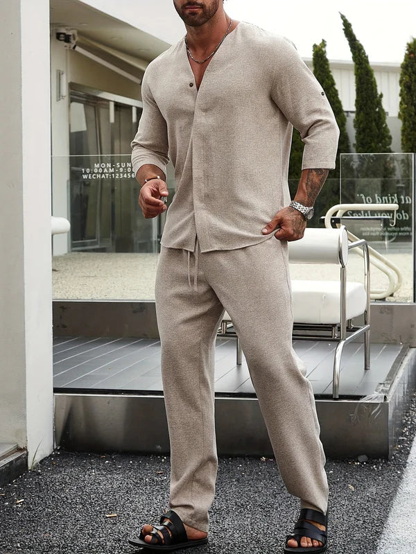 Comfortable Beige Linen Men's Outfit – Enzo-S-State of Style