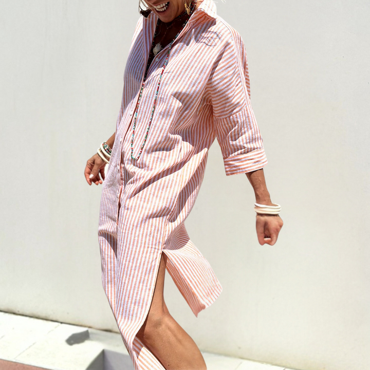 Comfortable Button-Down Dress - Noa-Pink-2XS-Nora Luxe