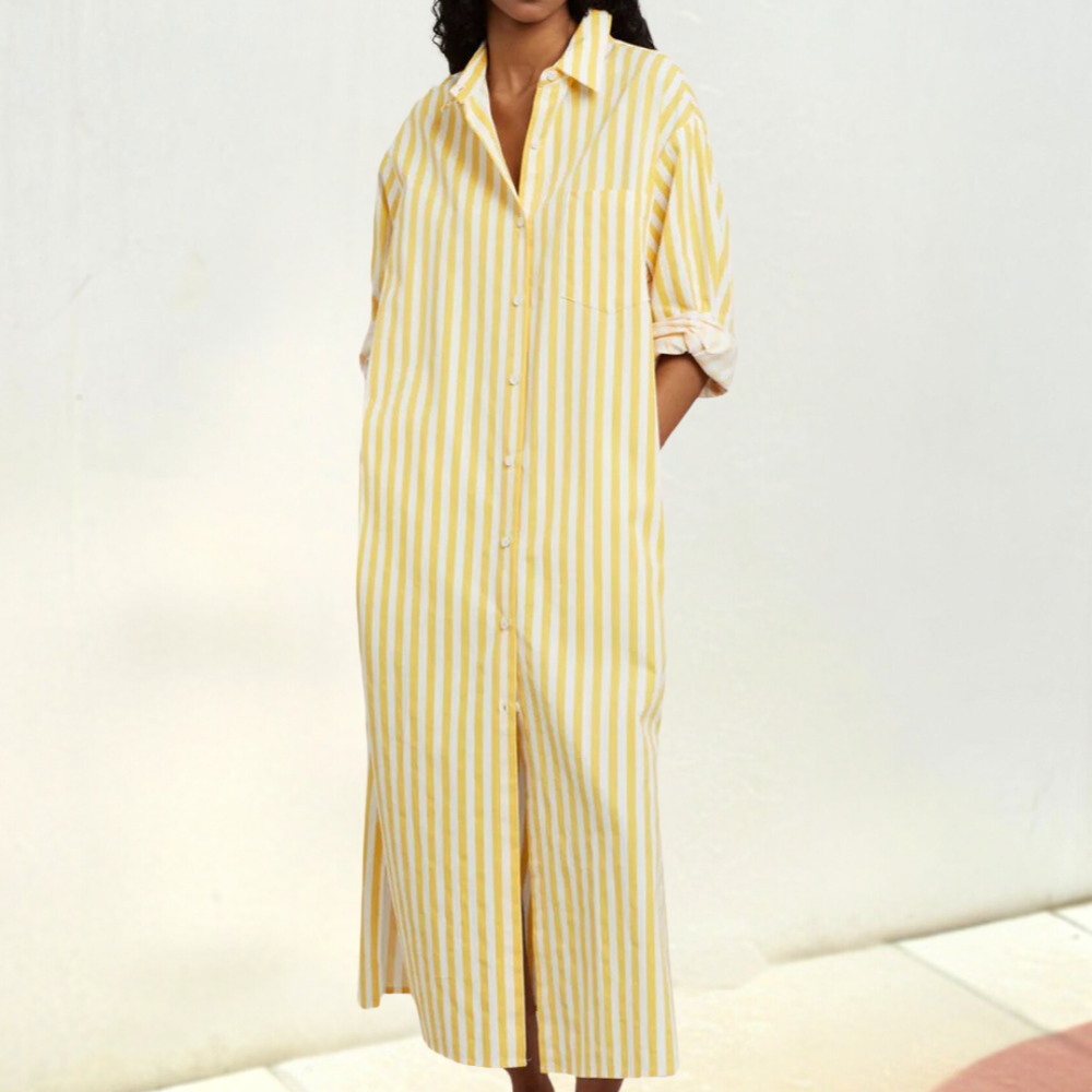 Comfortable Button-Down Dress - Noa-Yellow-2XS-Nora Luxe