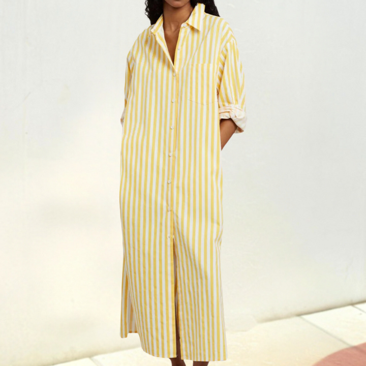 Comfortable Button-Down Dress - Noa-Yellow-2XS-Nora Luxe