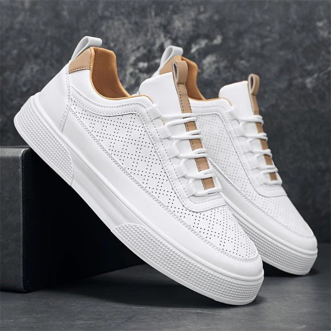 Comfortable Casual Men's Sneakers - UrbanEase-White & Brown-6.5-Nora Luxe